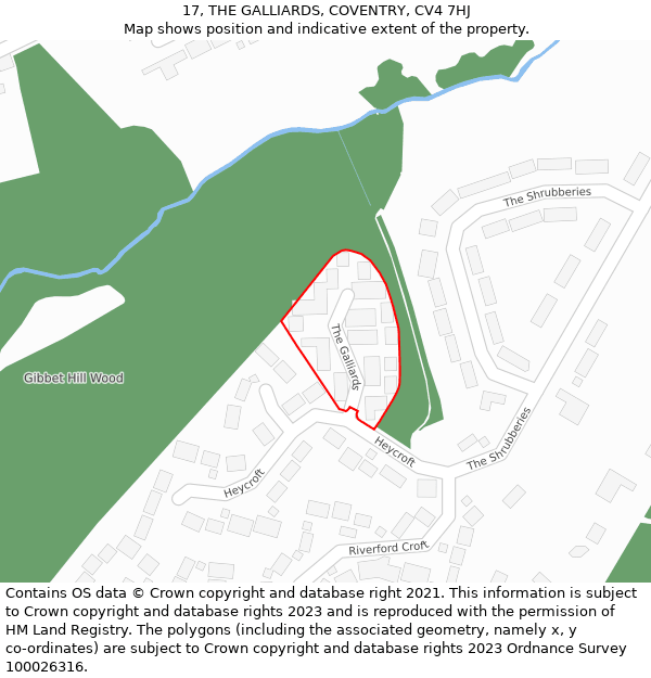 17, THE GALLIARDS, COVENTRY, CV4 7HJ: Location map and indicative extent of plot