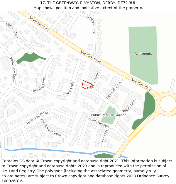 17, THE GREENWAY, ELVASTON, DERBY, DE72 3UL: Location map and indicative extent of plot