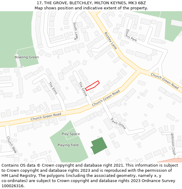 17, THE GROVE, BLETCHLEY, MILTON KEYNES, MK3 6BZ: Location map and indicative extent of plot