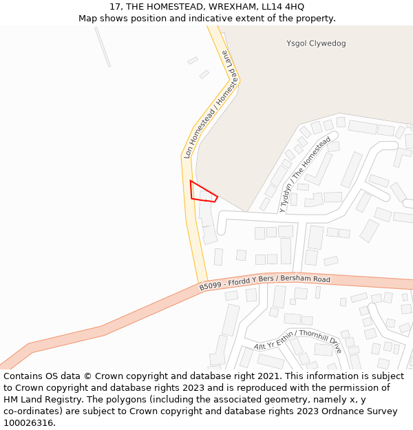 17, THE HOMESTEAD, WREXHAM, LL14 4HQ: Location map and indicative extent of plot