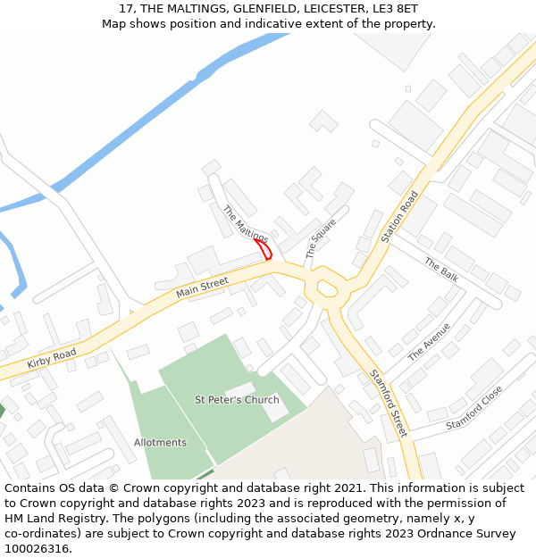 17, THE MALTINGS, GLENFIELD, LEICESTER, LE3 8ET: Location map and indicative extent of plot