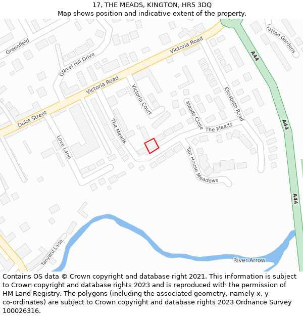 17, THE MEADS, KINGTON, HR5 3DQ: Location map and indicative extent of plot