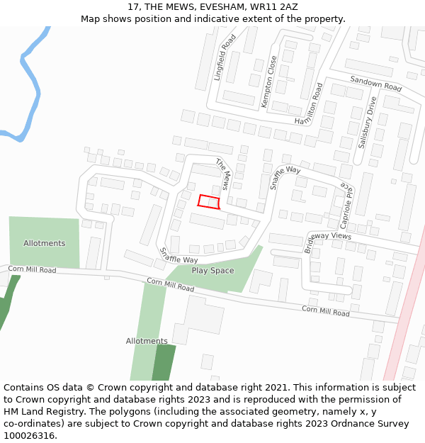 17, THE MEWS, EVESHAM, WR11 2AZ: Location map and indicative extent of plot