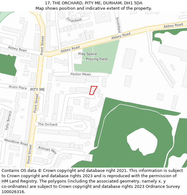 17, THE ORCHARD, PITY ME, DURHAM, DH1 5DA: Location map and indicative extent of plot