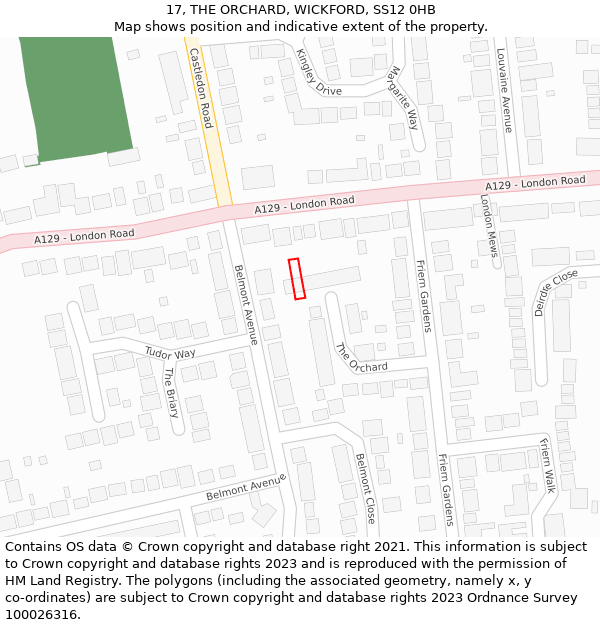 17, THE ORCHARD, WICKFORD, SS12 0HB: Location map and indicative extent of plot