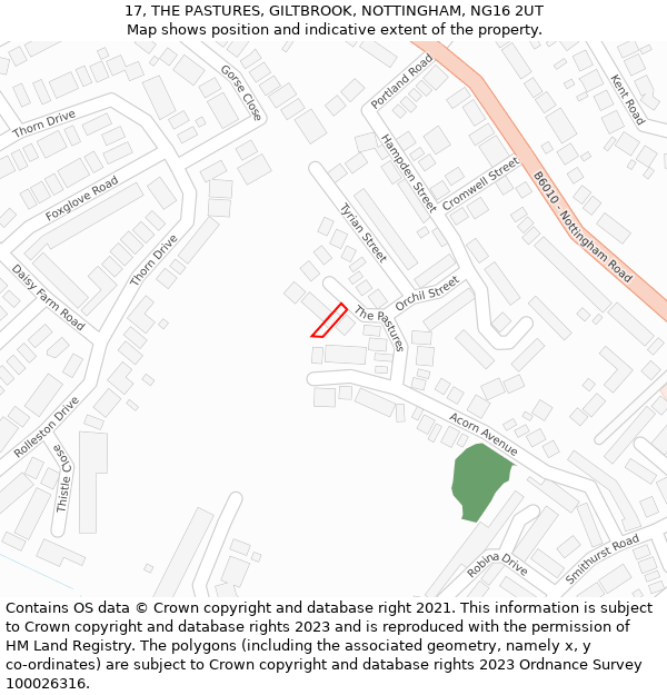 17, THE PASTURES, GILTBROOK, NOTTINGHAM, NG16 2UT: Location map and indicative extent of plot