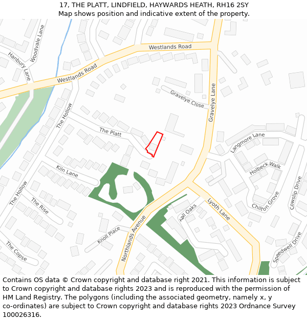 17, THE PLATT, LINDFIELD, HAYWARDS HEATH, RH16 2SY: Location map and indicative extent of plot