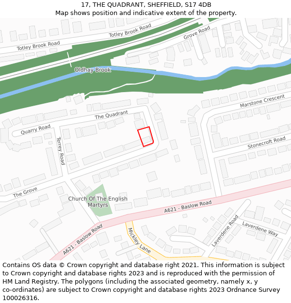 17, THE QUADRANT, SHEFFIELD, S17 4DB: Location map and indicative extent of plot