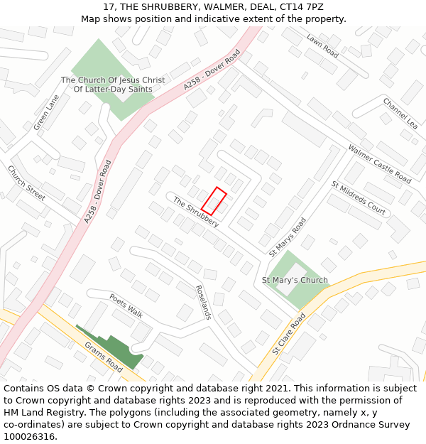 17, THE SHRUBBERY, WALMER, DEAL, CT14 7PZ: Location map and indicative extent of plot