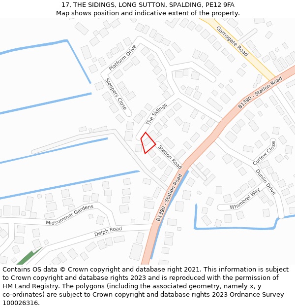 17, THE SIDINGS, LONG SUTTON, SPALDING, PE12 9FA: Location map and indicative extent of plot