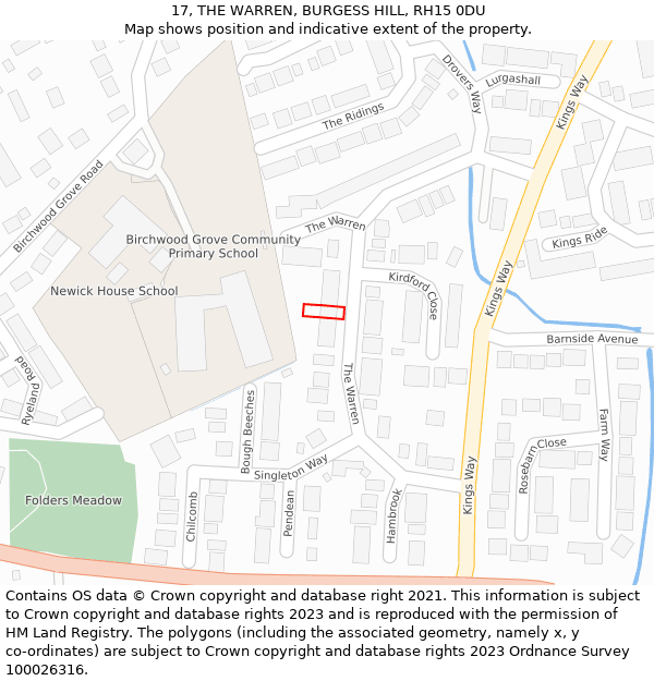 17, THE WARREN, BURGESS HILL, RH15 0DU: Location map and indicative extent of plot