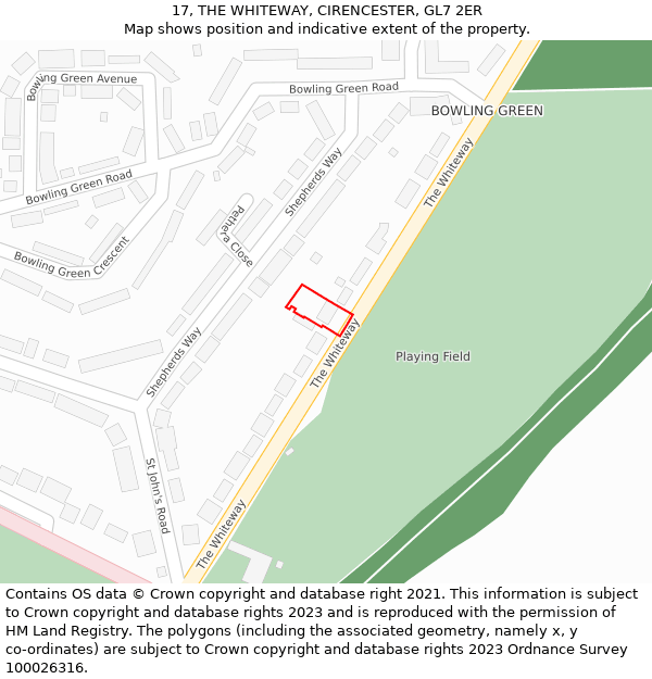 17, THE WHITEWAY, CIRENCESTER, GL7 2ER: Location map and indicative extent of plot