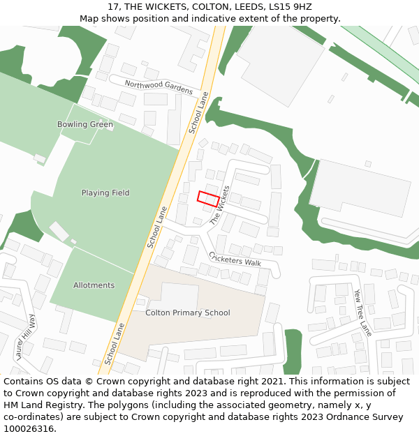 17, THE WICKETS, COLTON, LEEDS, LS15 9HZ: Location map and indicative extent of plot