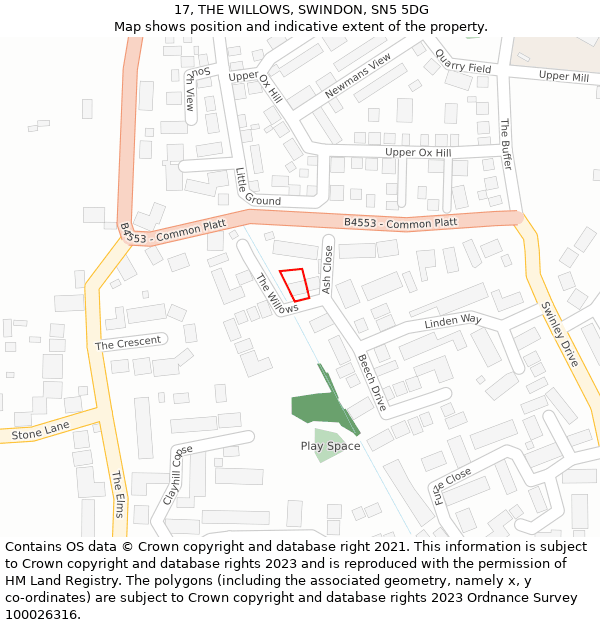 17, THE WILLOWS, SWINDON, SN5 5DG: Location map and indicative extent of plot