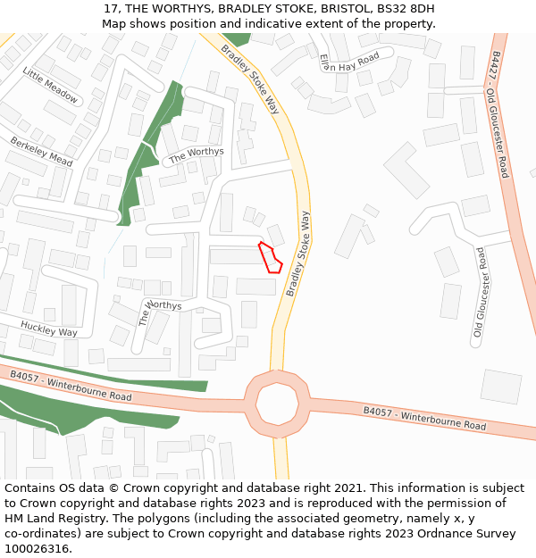 17, THE WORTHYS, BRADLEY STOKE, BRISTOL, BS32 8DH: Location map and indicative extent of plot
