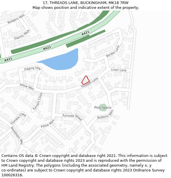 17, THREADS LANE, BUCKINGHAM, MK18 7RW: Location map and indicative extent of plot