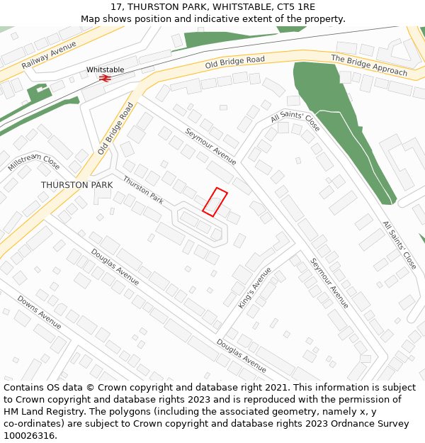 17, THURSTON PARK, WHITSTABLE, CT5 1RE: Location map and indicative extent of plot