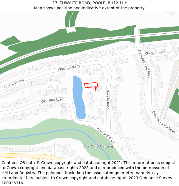 17, THWAITE ROAD, POOLE, BH12 1HY: Location map and indicative extent of plot