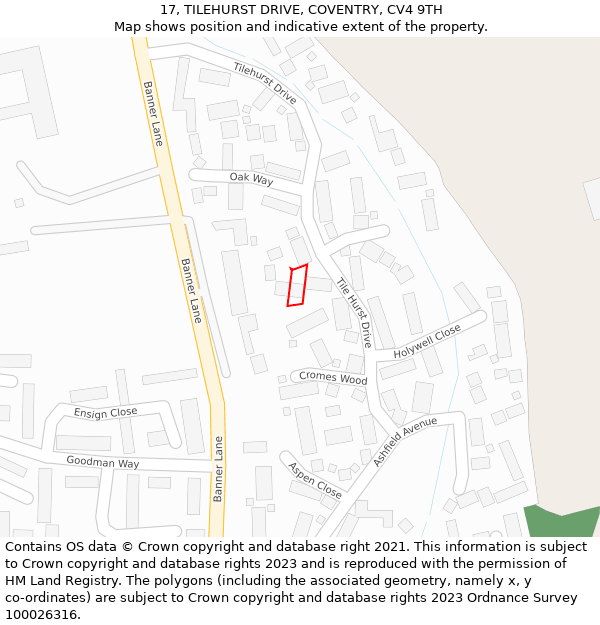 17, TILEHURST DRIVE, COVENTRY, CV4 9TH: Location map and indicative extent of plot