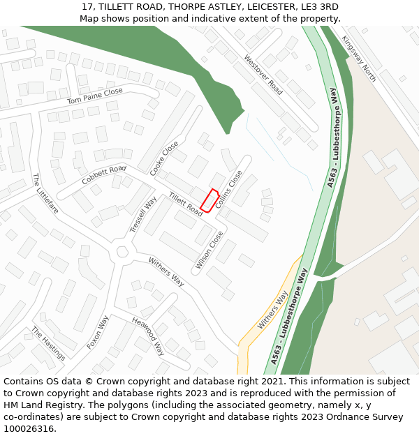 17, TILLETT ROAD, THORPE ASTLEY, LEICESTER, LE3 3RD: Location map and indicative extent of plot