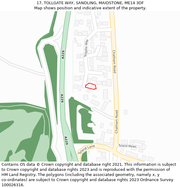 17, TOLLGATE WAY, SANDLING, MAIDSTONE, ME14 3DF: Location map and indicative extent of plot