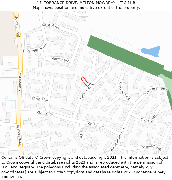 17, TORRANCE DRIVE, MELTON MOWBRAY, LE13 1HR: Location map and indicative extent of plot