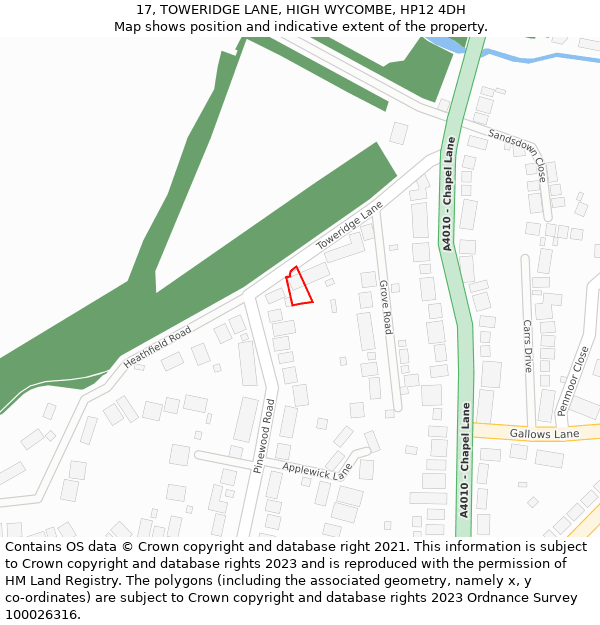 17, TOWERIDGE LANE, HIGH WYCOMBE, HP12 4DH: Location map and indicative extent of plot