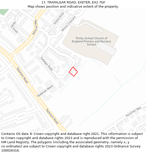 17, TRAFALGAR ROAD, EXETER, EX2 7GF: Location map and indicative extent of plot