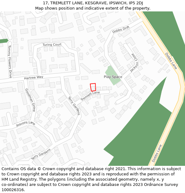 17, TREMLETT LANE, KESGRAVE, IPSWICH, IP5 2DJ: Location map and indicative extent of plot