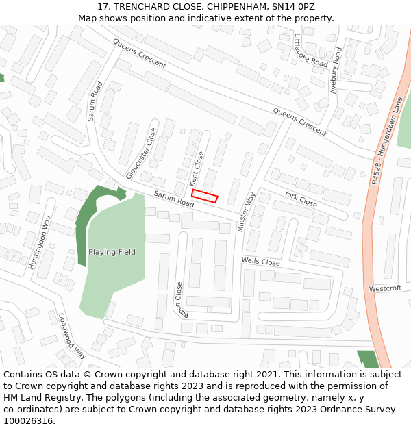 17, TRENCHARD CLOSE, CHIPPENHAM, SN14 0PZ: Location map and indicative extent of plot