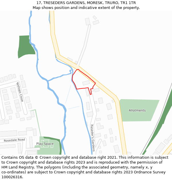 17, TRESEDERS GARDENS, MORESK, TRURO, TR1 1TR: Location map and indicative extent of plot