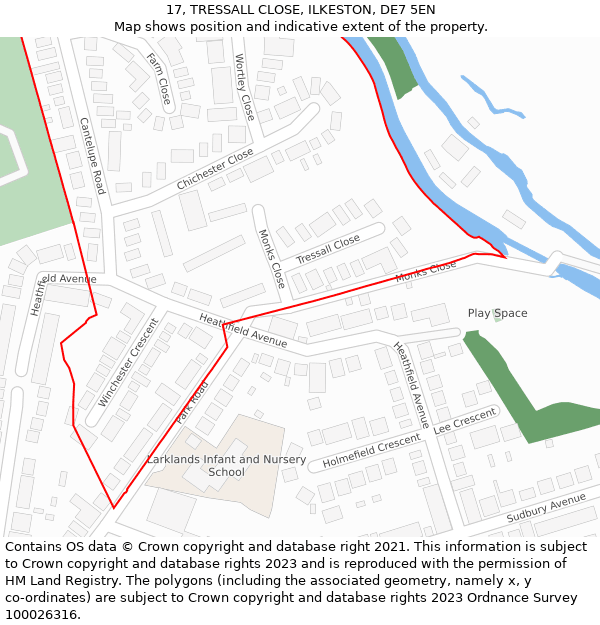 17, TRESSALL CLOSE, ILKESTON, DE7 5EN: Location map and indicative extent of plot