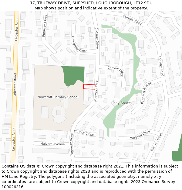 17, TRUEWAY DRIVE, SHEPSHED, LOUGHBOROUGH, LE12 9DU: Location map and indicative extent of plot