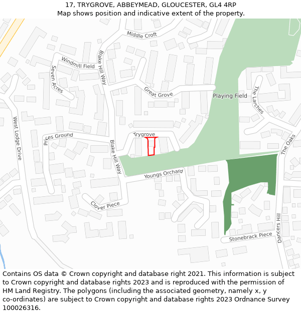 17, TRYGROVE, ABBEYMEAD, GLOUCESTER, GL4 4RP: Location map and indicative extent of plot