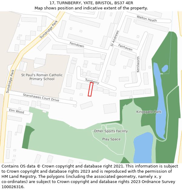 17, TURNBERRY, YATE, BRISTOL, BS37 4ER: Location map and indicative extent of plot
