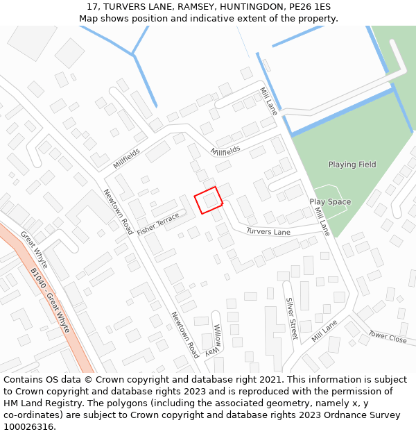 17, TURVERS LANE, RAMSEY, HUNTINGDON, PE26 1ES: Location map and indicative extent of plot
