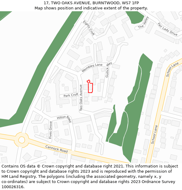 17, TWO OAKS AVENUE, BURNTWOOD, WS7 1FP: Location map and indicative extent of plot