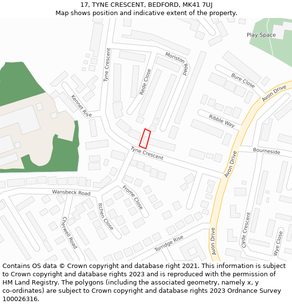 17, TYNE CRESCENT, BEDFORD, MK41 7UJ: Location map and indicative extent of plot