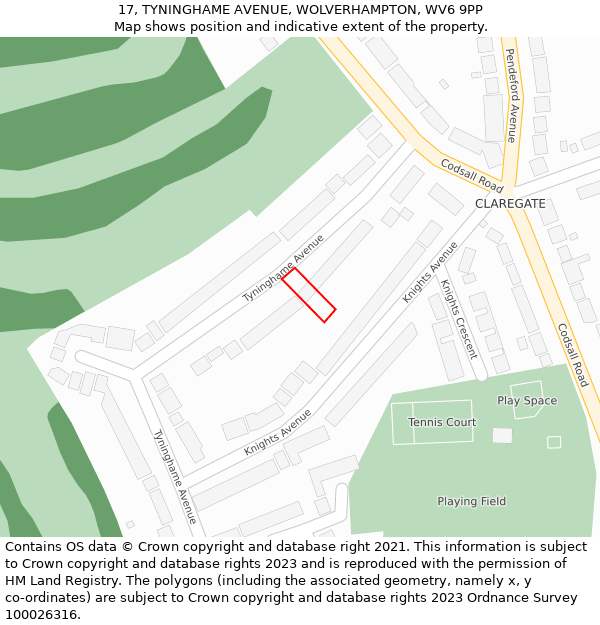 17, TYNINGHAME AVENUE, WOLVERHAMPTON, WV6 9PP: Location map and indicative extent of plot