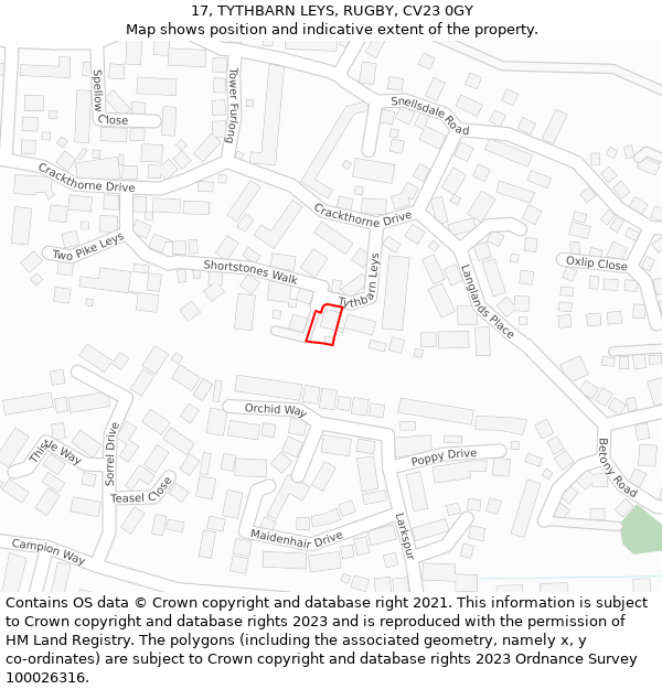 17, TYTHBARN LEYS, RUGBY, CV23 0GY: Location map and indicative extent of plot