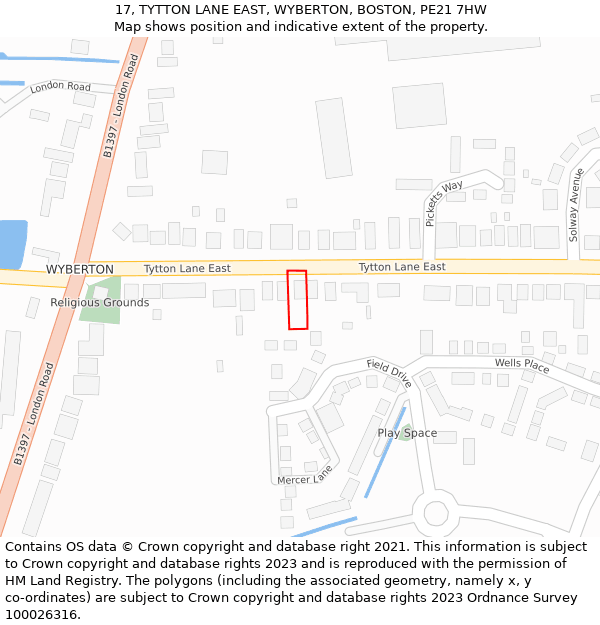 17, TYTTON LANE EAST, WYBERTON, BOSTON, PE21 7HW: Location map and indicative extent of plot