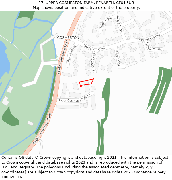 17, UPPER COSMESTON FARM, PENARTH, CF64 5UB: Location map and indicative extent of plot