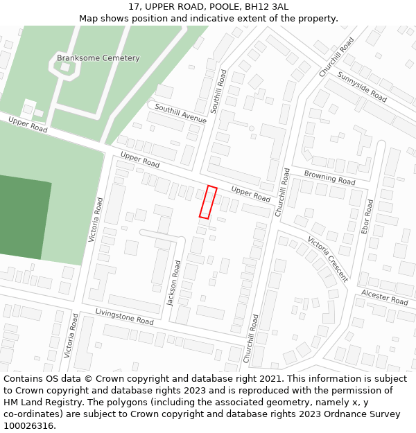 17, UPPER ROAD, POOLE, BH12 3AL: Location map and indicative extent of plot