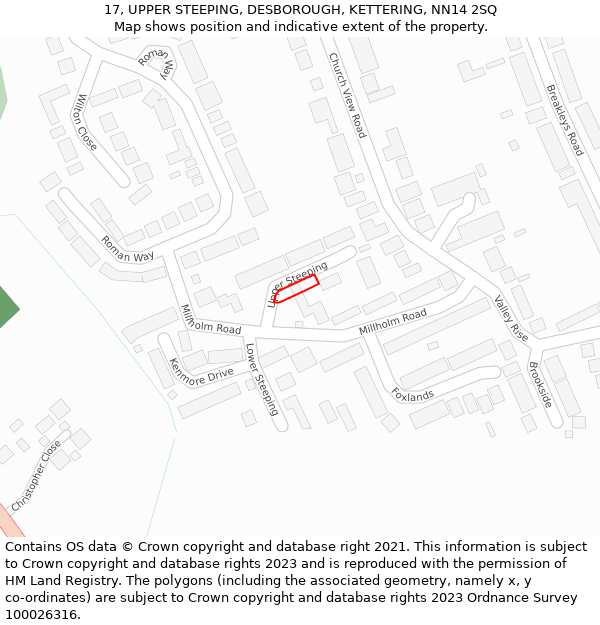 17, UPPER STEEPING, DESBOROUGH, KETTERING, NN14 2SQ: Location map and indicative extent of plot