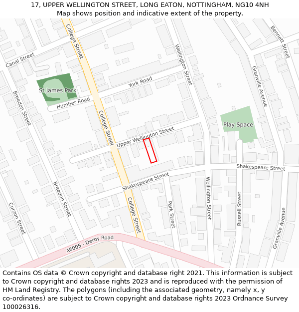 17, UPPER WELLINGTON STREET, LONG EATON, NOTTINGHAM, NG10 4NH: Location map and indicative extent of plot