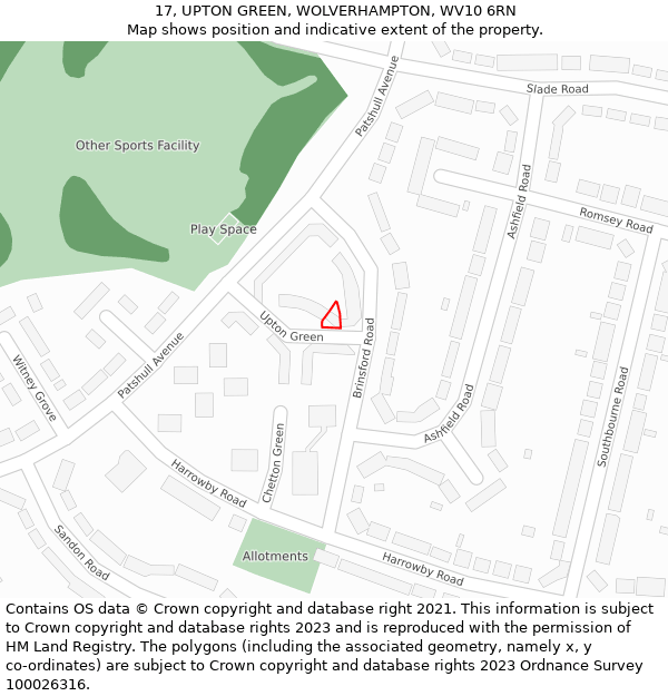 17, UPTON GREEN, WOLVERHAMPTON, WV10 6RN: Location map and indicative extent of plot