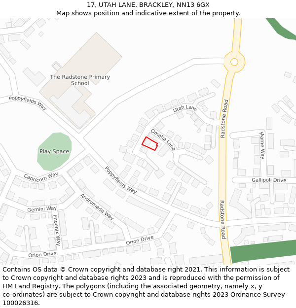 17, UTAH LANE, BRACKLEY, NN13 6GX: Location map and indicative extent of plot