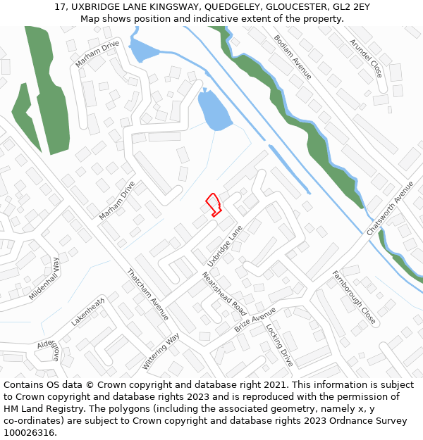 17, UXBRIDGE LANE KINGSWAY, QUEDGELEY, GLOUCESTER, GL2 2EY: Location map and indicative extent of plot