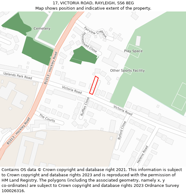 17, VICTORIA ROAD, RAYLEIGH, SS6 8EG: Location map and indicative extent of plot