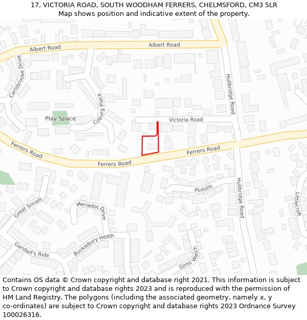 17, VICTORIA ROAD, SOUTH WOODHAM FERRERS, CHELMSFORD, CM3 5LR: Location map and indicative extent of plot